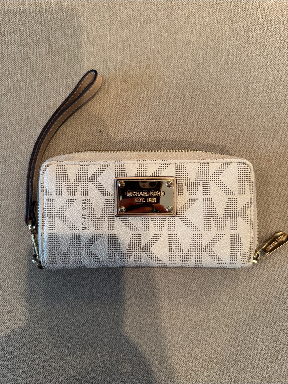 Michael Kors Beige/Cream MK Logo Zip Wristlet
